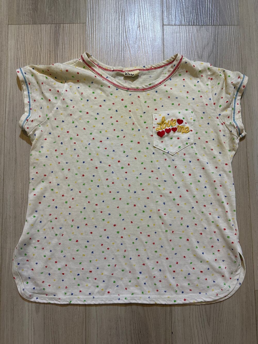 Vintage Kittens by Katz Star Print T Shirt Love Me Pocket Tee Kidcore Cream S